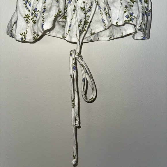 Reformation Barton Top, Sz0, White / Green Floral Corset Lace Ruffle Hem - Picture 9 of 15